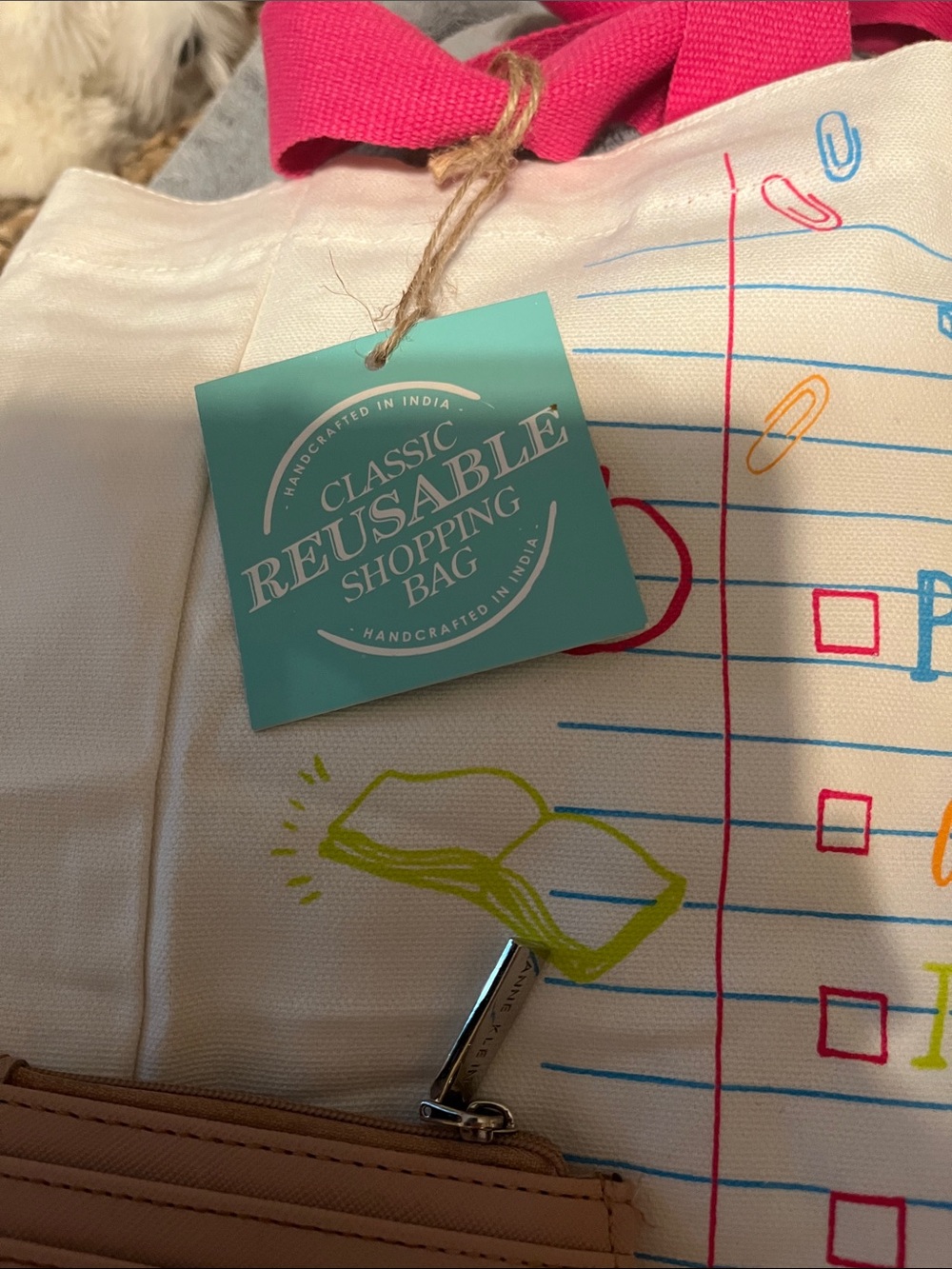 NWT Teacher Reusable Tote Bag with Colorful Script and Pink Handles plus 9 gifts - Picture 7 of 16